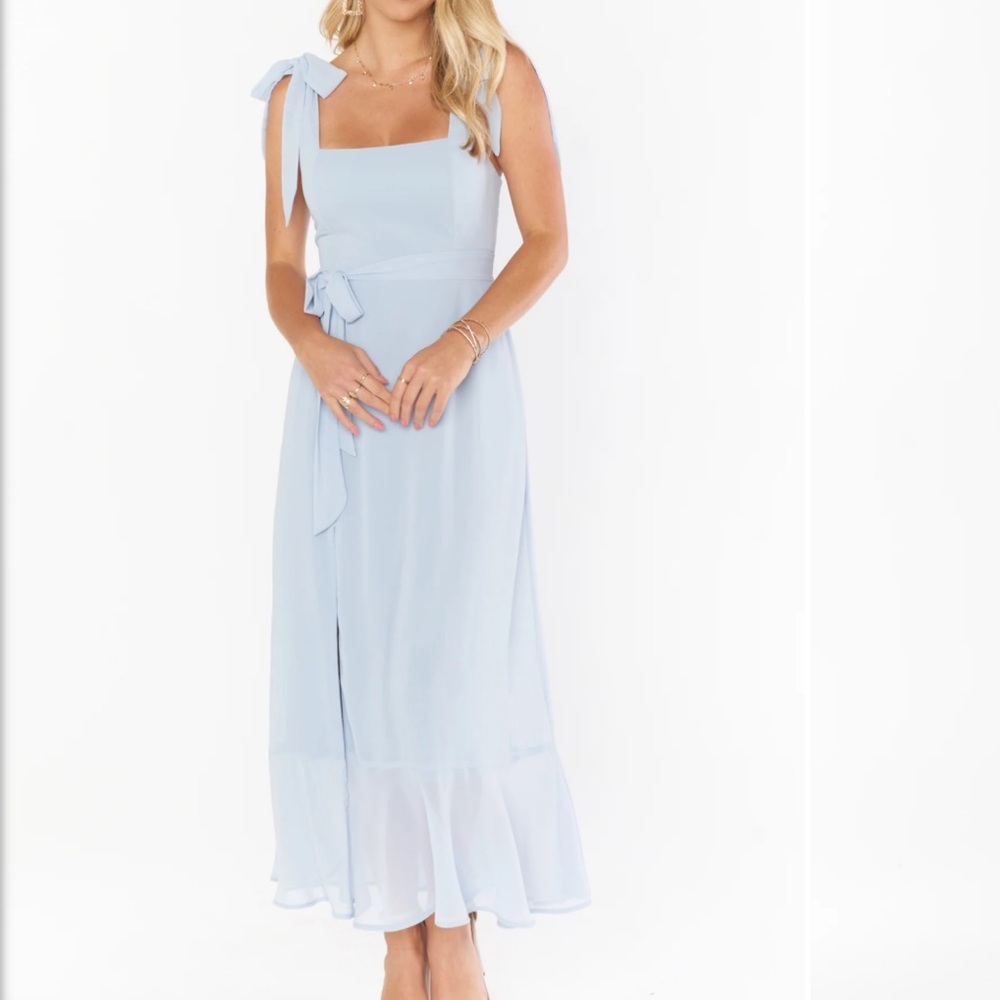 Show Me Your MuMu Claire Midi Steel Blue Chiffon Dress